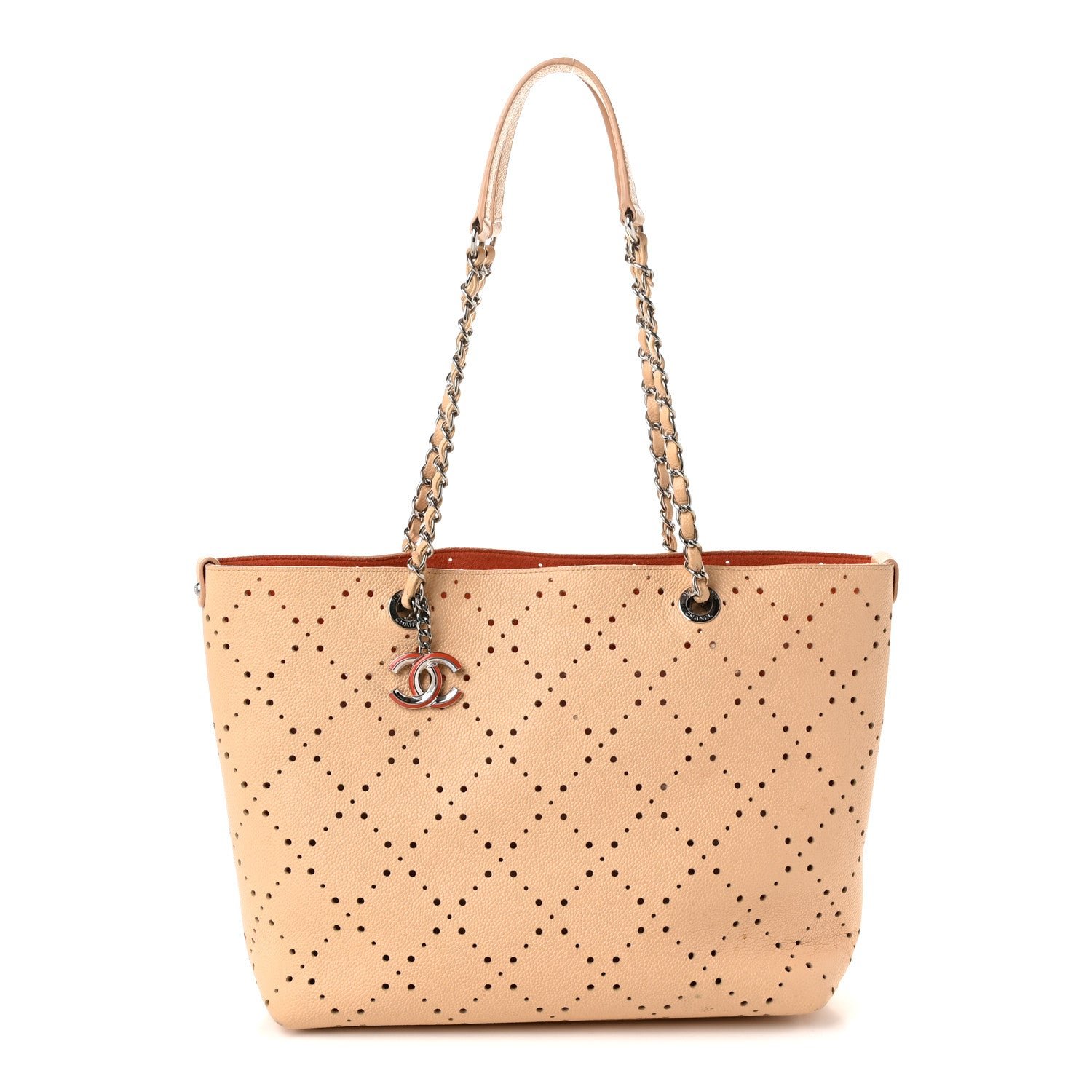 Chanel Perforated Grained Calfskin Large Shopping Tote Light Beige Orange