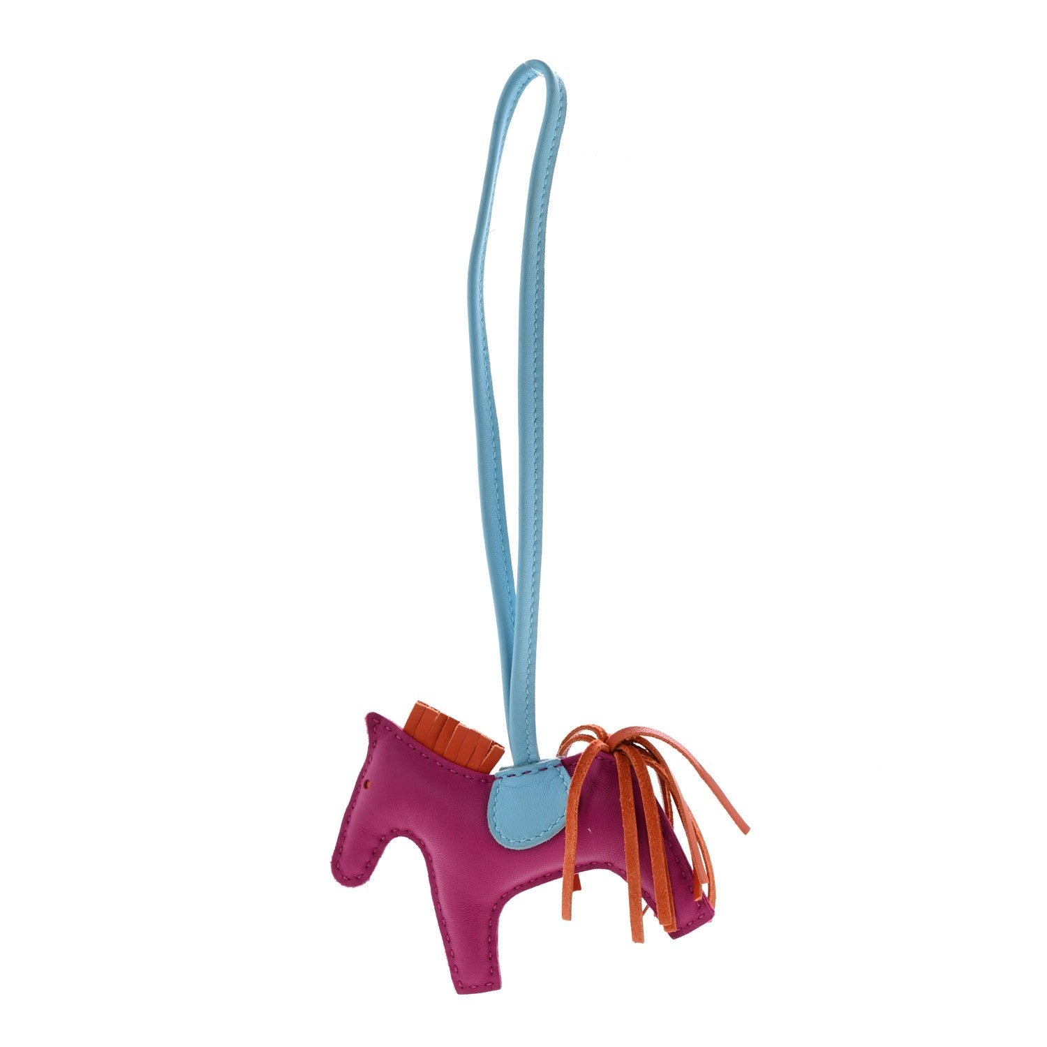 Hermes Hermes Milo Lambskin Grigri Rodeo Horse Bag Charm PM Rose Pourpre Cornaline Celeste