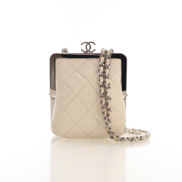 Calfskin CC Kiss-Lock Clutch With Chain Mini