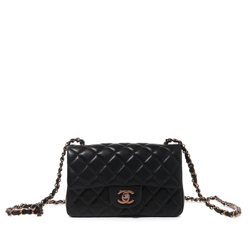 Black Quilted Lambskin Mini Classic Flap Bag Rose Gold Hardware