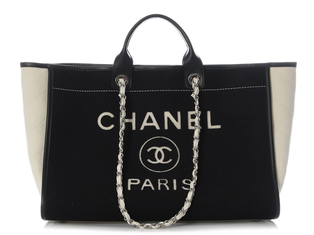 Chanel Black and White Wool Deauville Tote GM