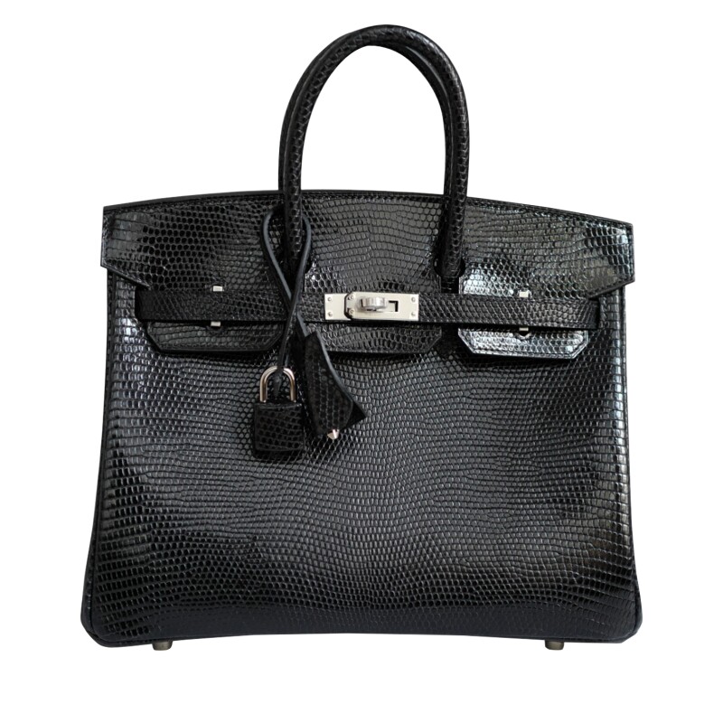 Hermes Black Lizard Lisse Birkin 25 Palladium Hardware, 2025
