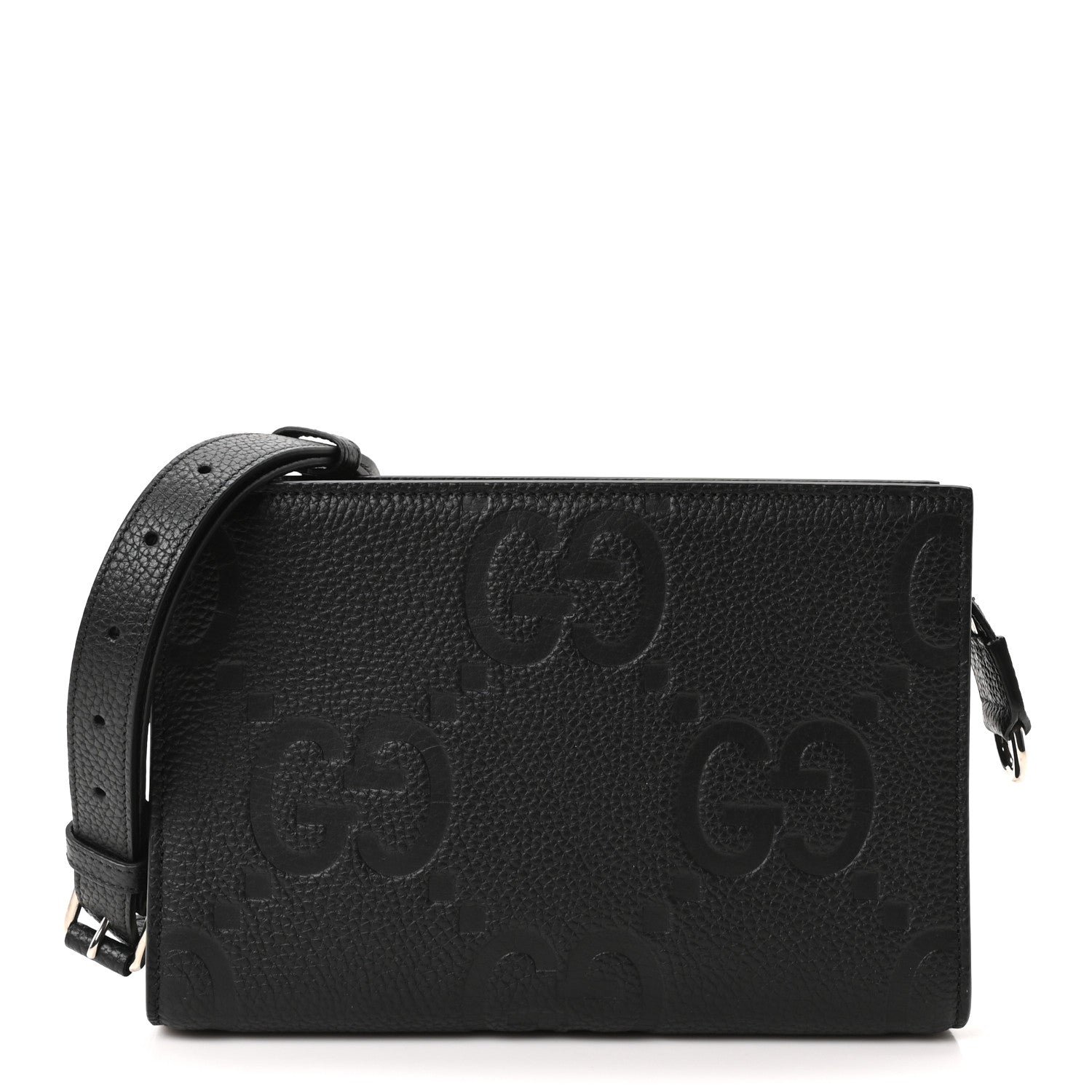 Gucci Monogram Jumbo GG Textured Dollar Calfskin Crossbody Bag Black