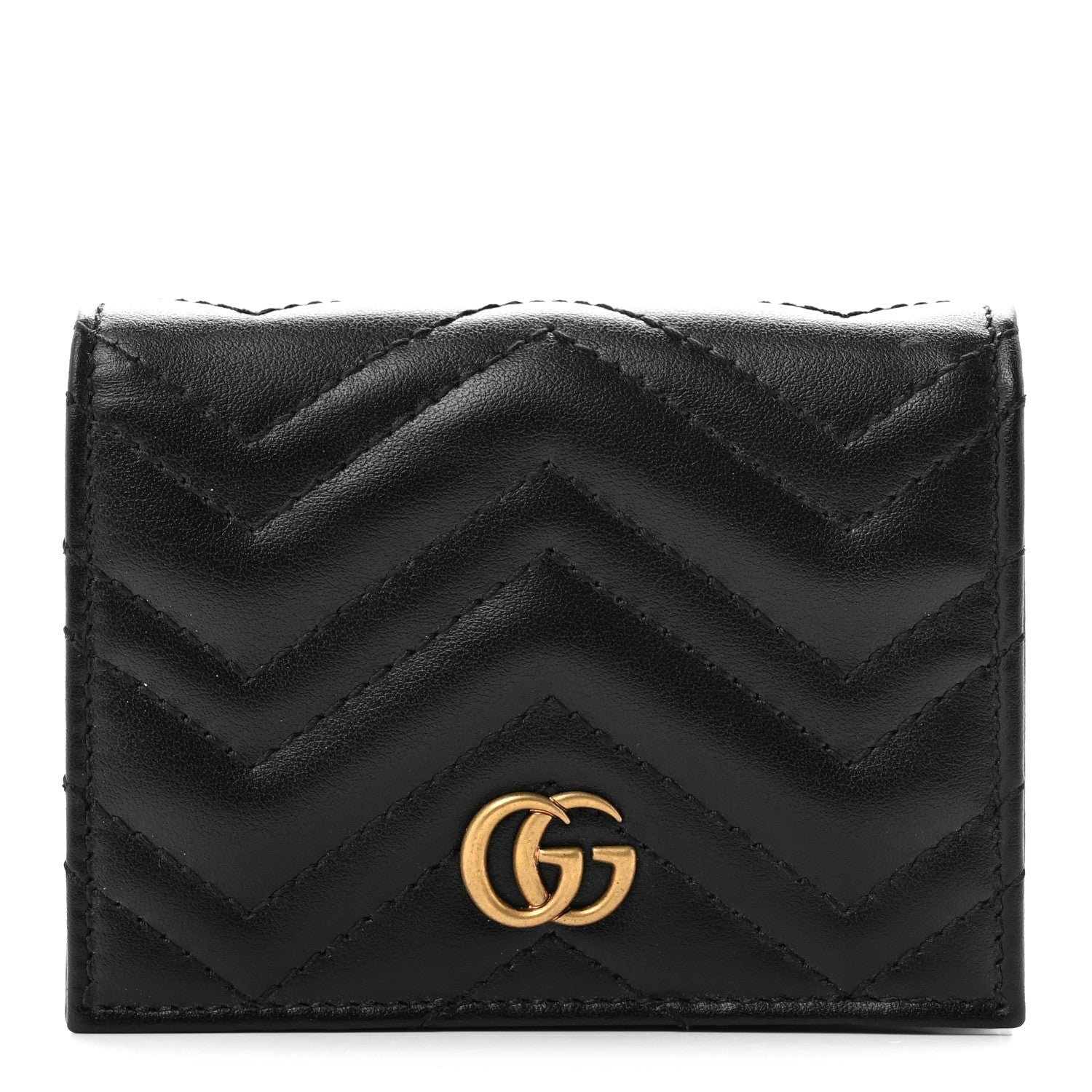 Gucci Calfskin Matelasse GG Marmont Card Case Wallet Black