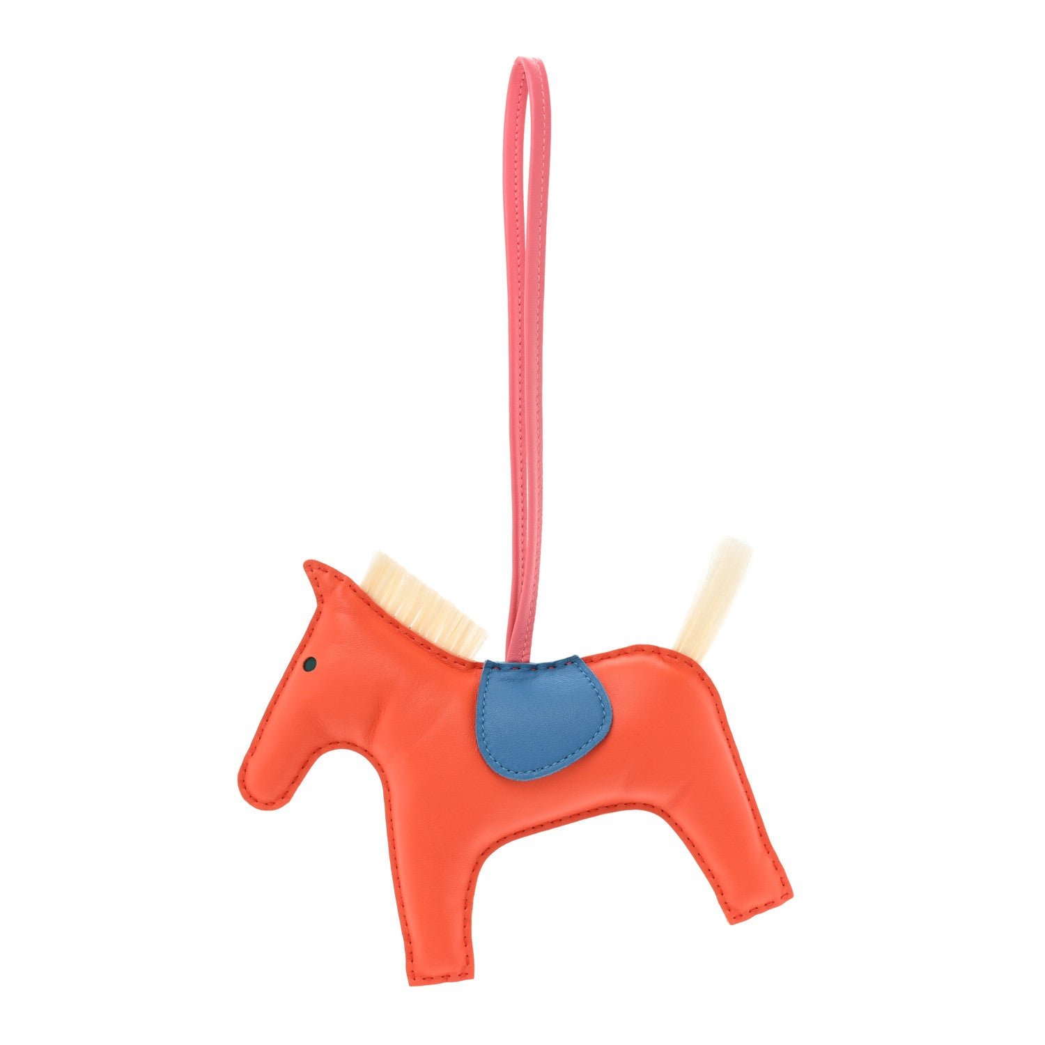 Hermes Milo Lambskin Horse Hair Grigri Rodeo Horse Bag Charm GM Orange Poppy Bleu Zanzibar Rose Azalee