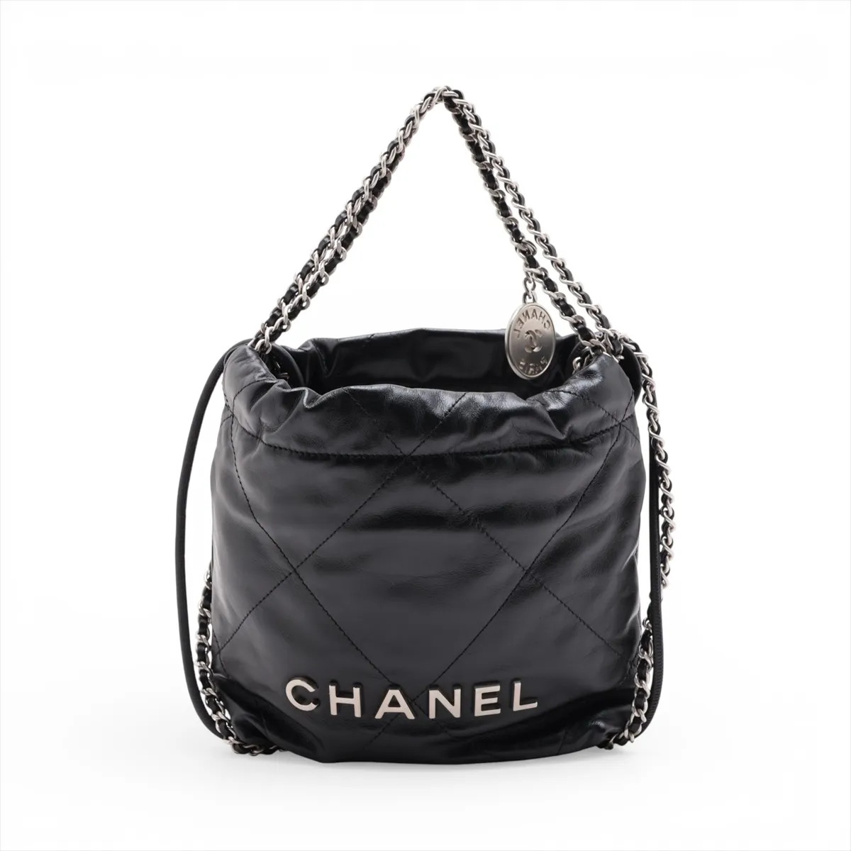 Chanel Chanel 22 Mini shiny calfskin Chain Shoulder Bag Black Silver Metal Fitti
