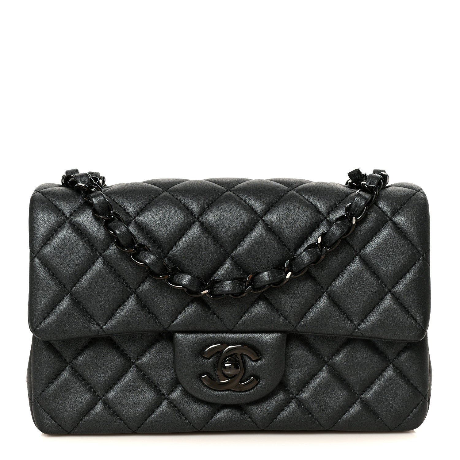 Chanel Pearly Lambskin Quilted Mini Rectangular Flap So Black