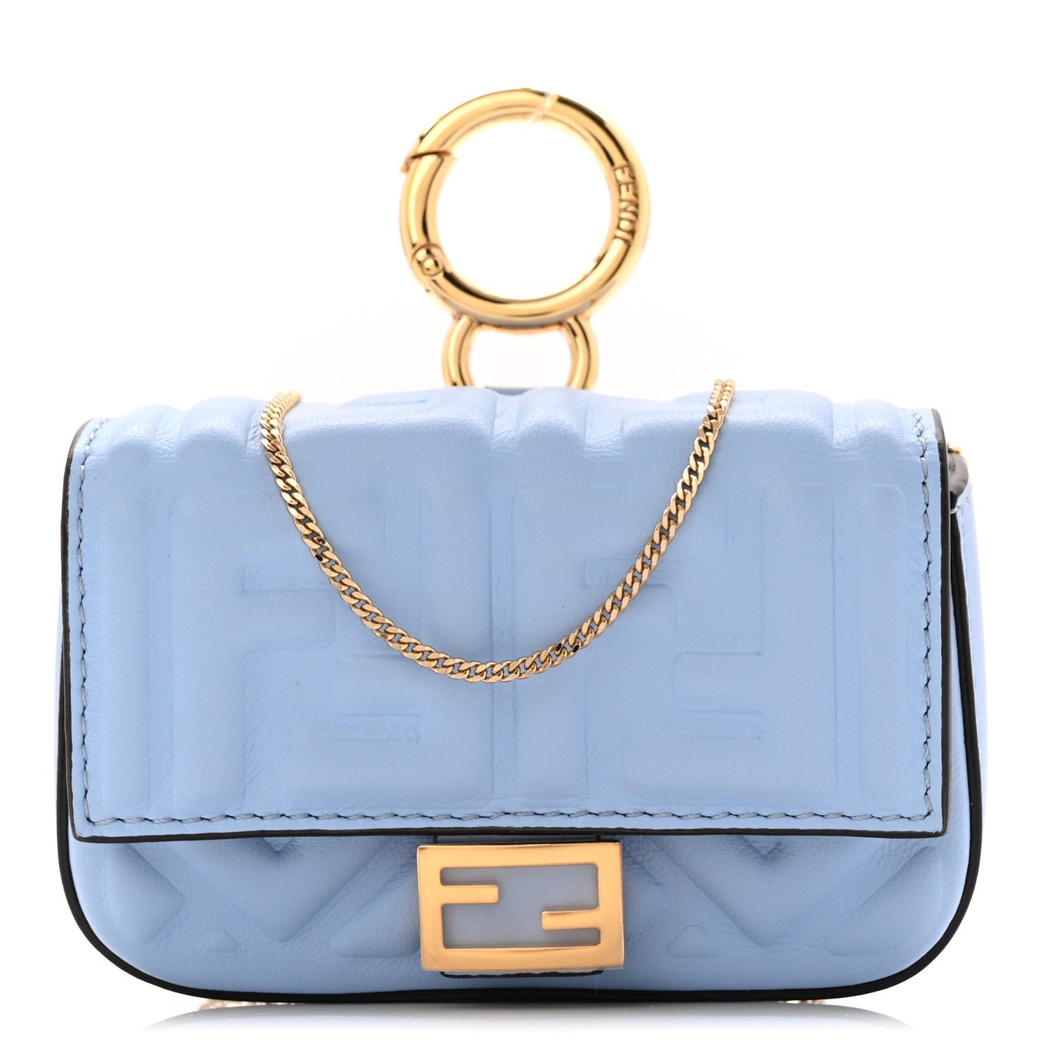 Fendi Nappa Matisse FF Embossed Nano Baguette Charm Placid Blue