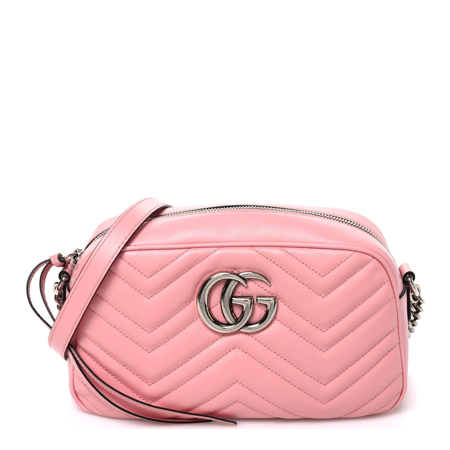 Gucci Calfskin Matelasse Small GG Marmont Chain Shoulder Bag Wild Rose