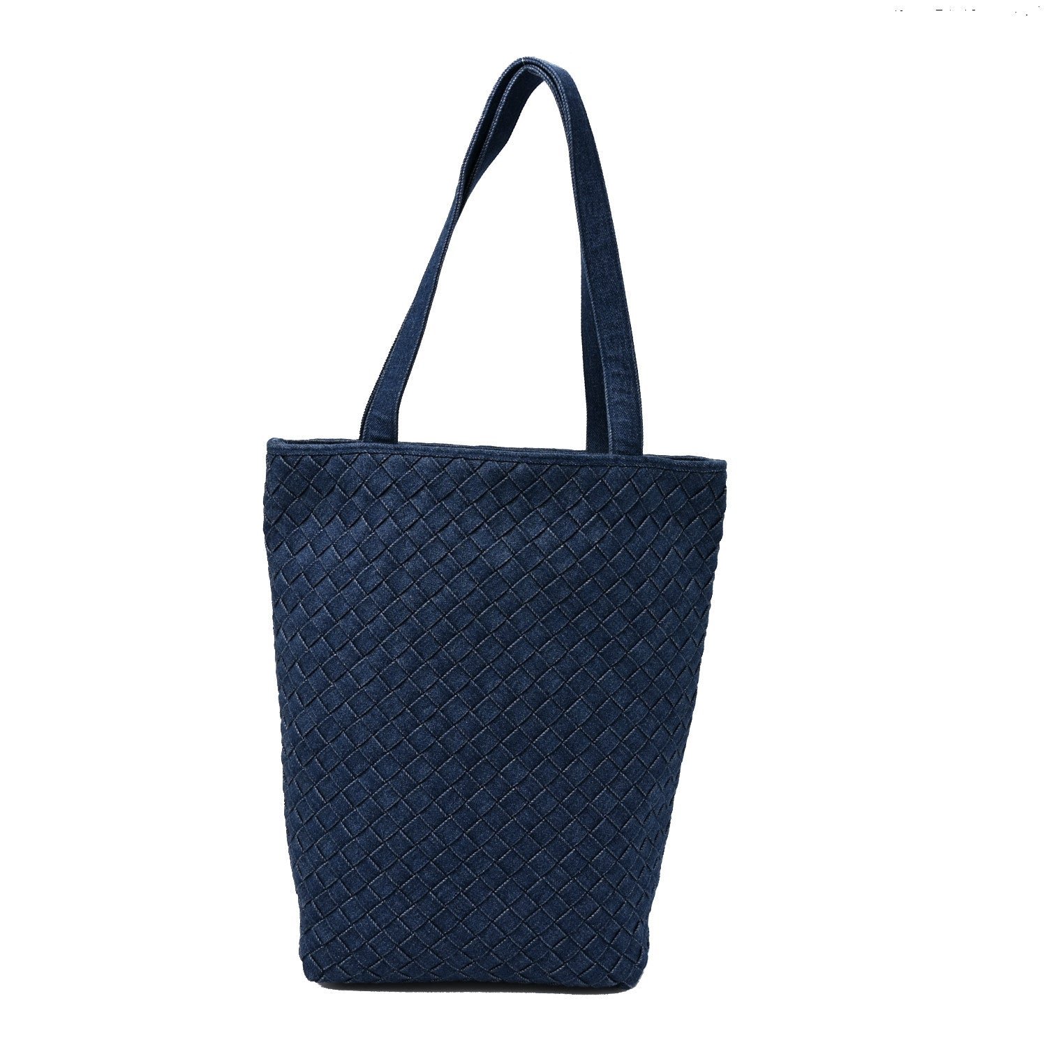 Bottega Veneta Denim Intrecciato Small Shopper Tote Blue