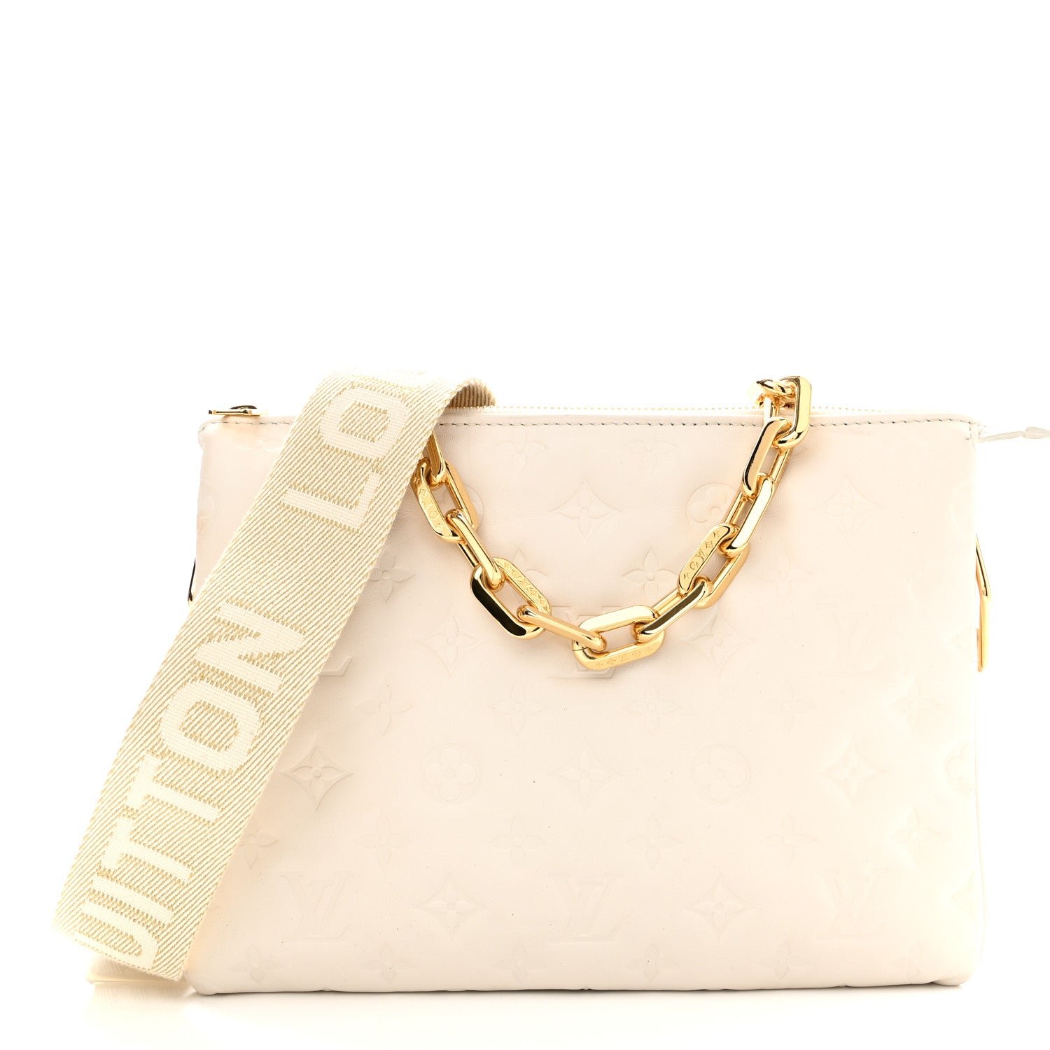 Louis Vuitton Lambskin Embossed Monogram Coussin PM Beige Cream