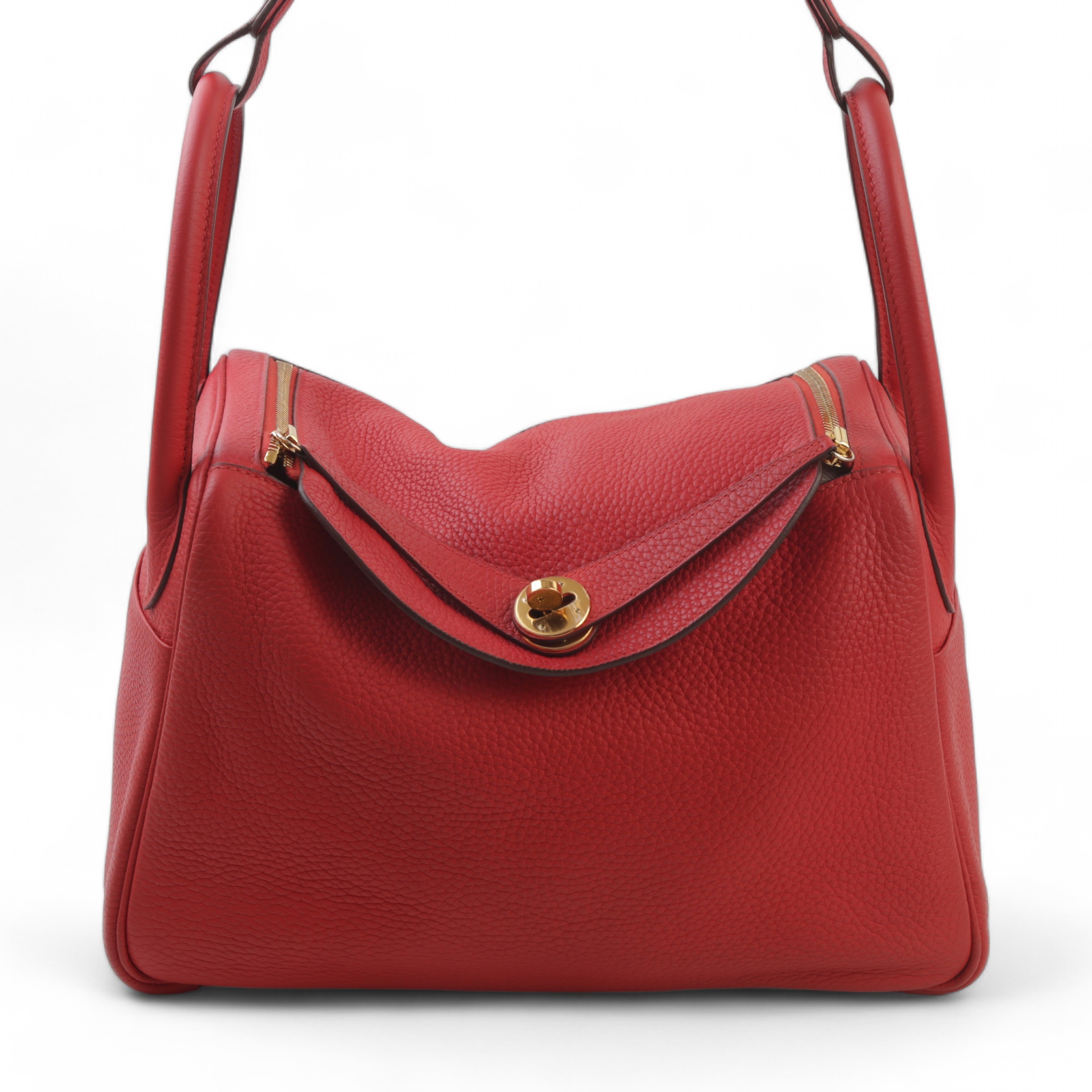 Hermes Very Good ( Rank A) HERMÈS Lindy 30 Rouge Tomate (S5) Clemence Gold hardware X (2016)