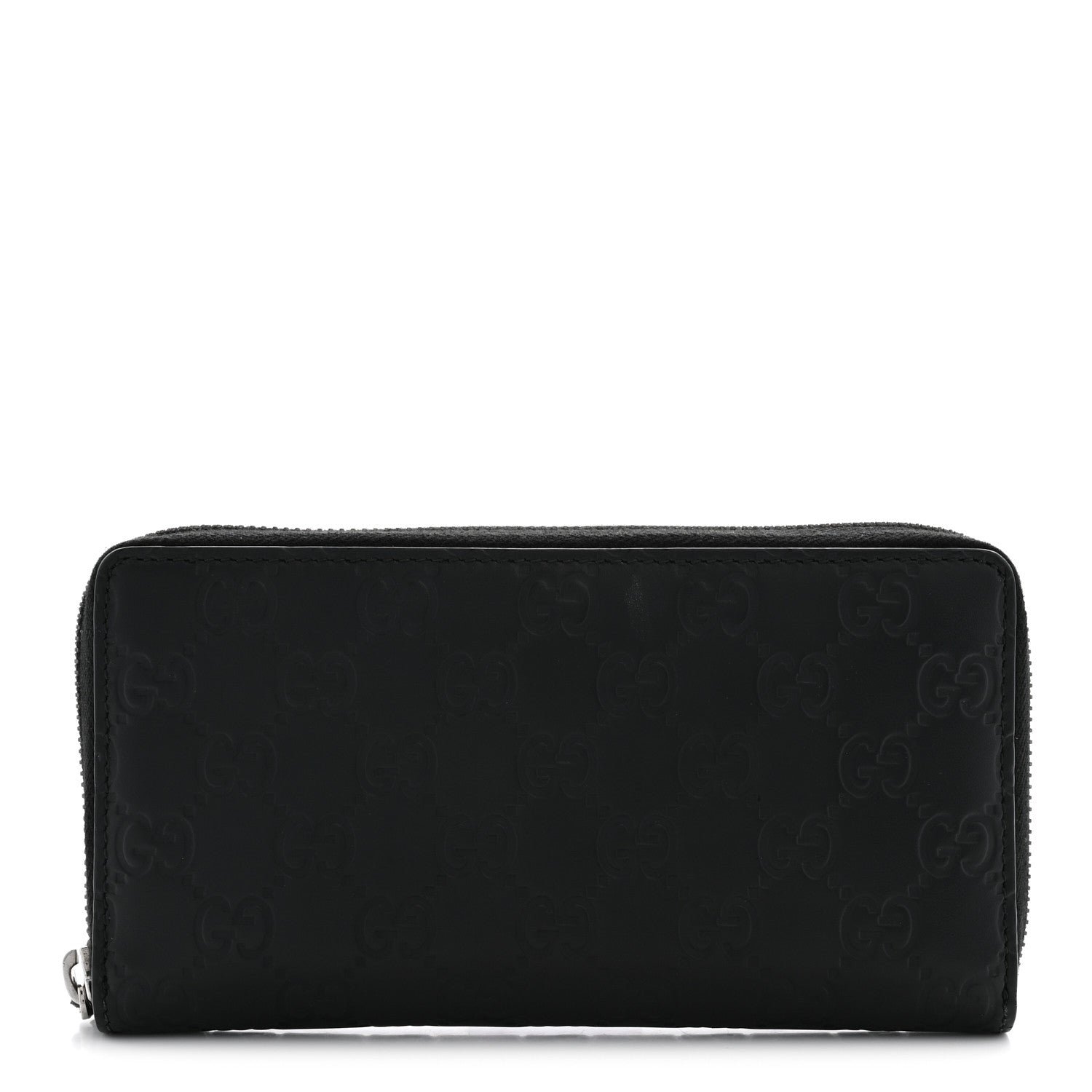 Gucci GG Calfskin Embossed Emblem Zip Around Wallet Black