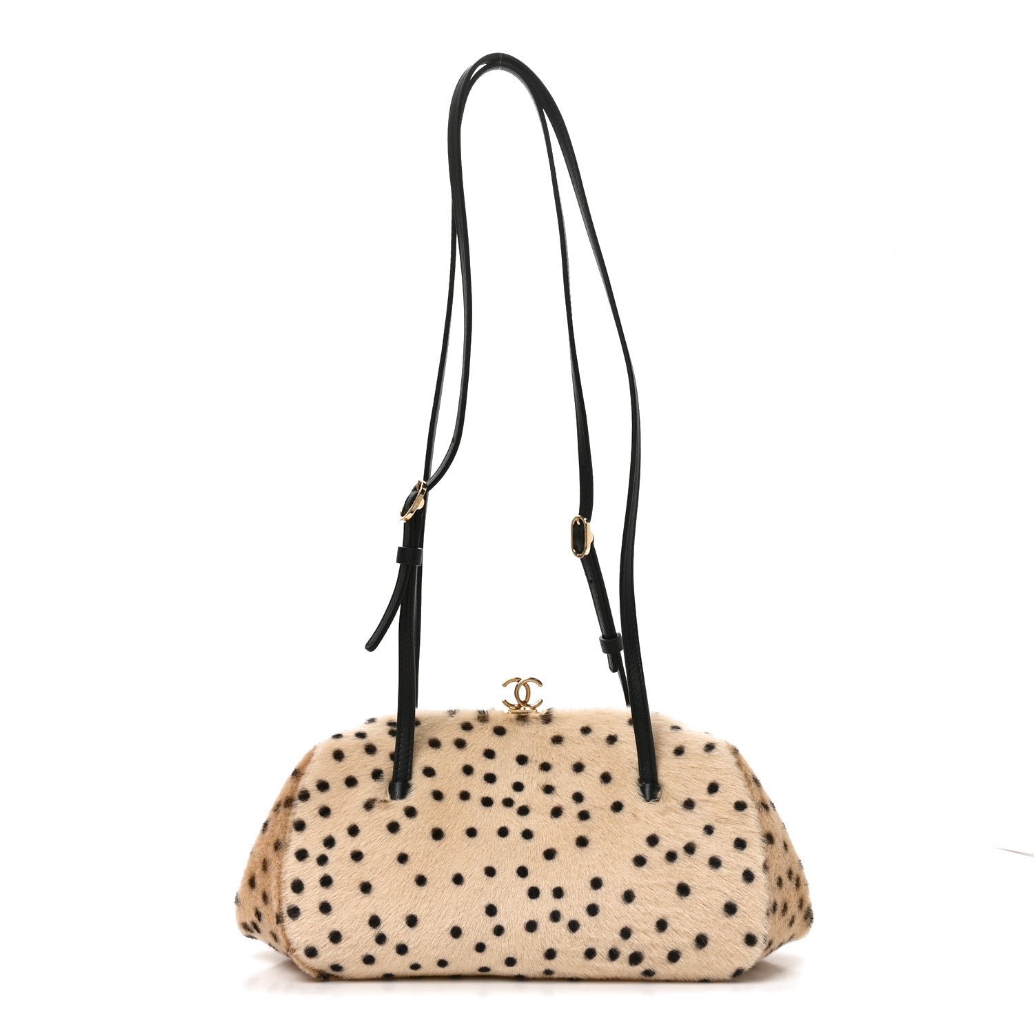 Chanel Pony Hair Cheetah Print Pretty CC Clutch With Strap Light Beige Black