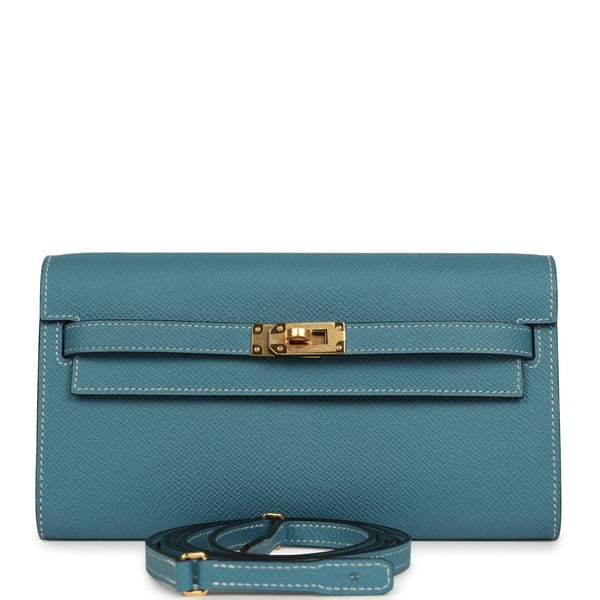 Hermes Hermes Kelly Wallet To Go Blue Jean Epsom Gold Hardware
