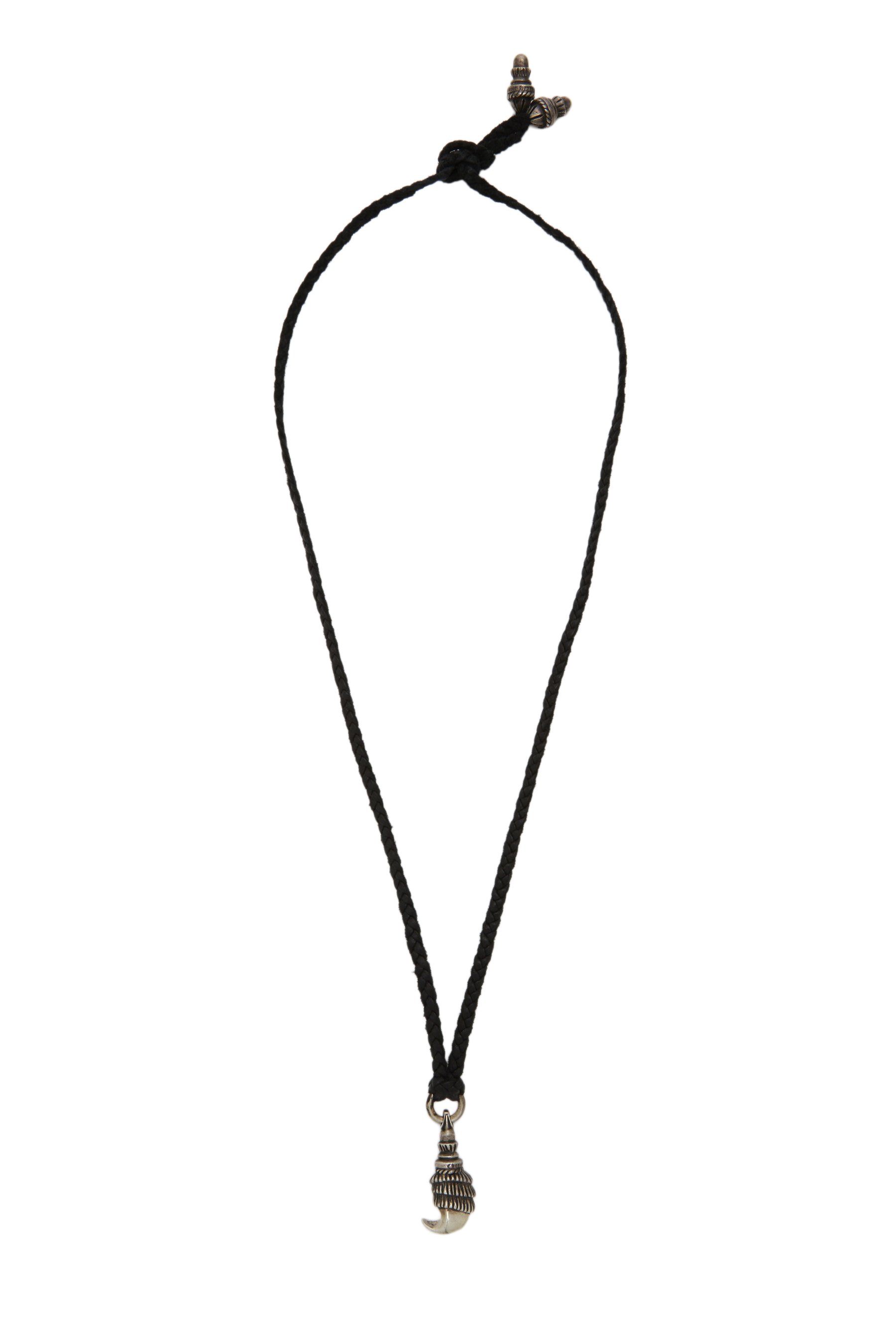 Chrome Hearts Black Leather & Sterling Silver Crow Bolo Necklace