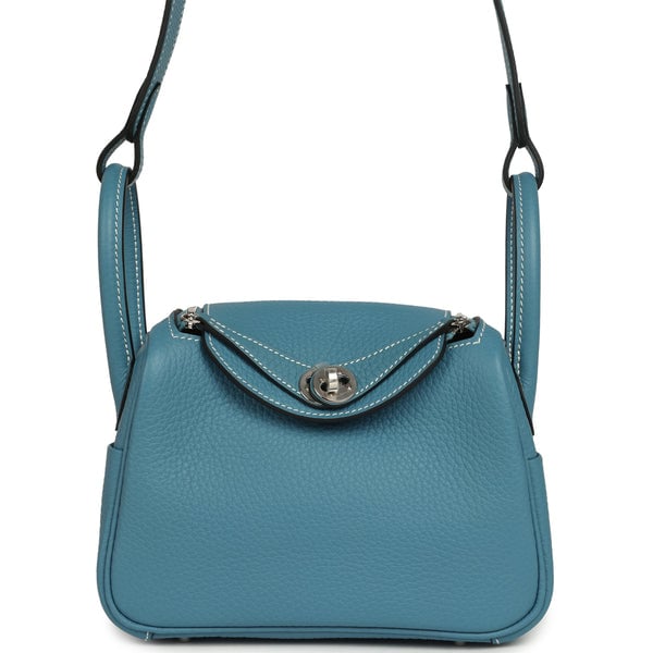 Hermes Mini Lindy II Blue Jean Clemence Palladium Hardware