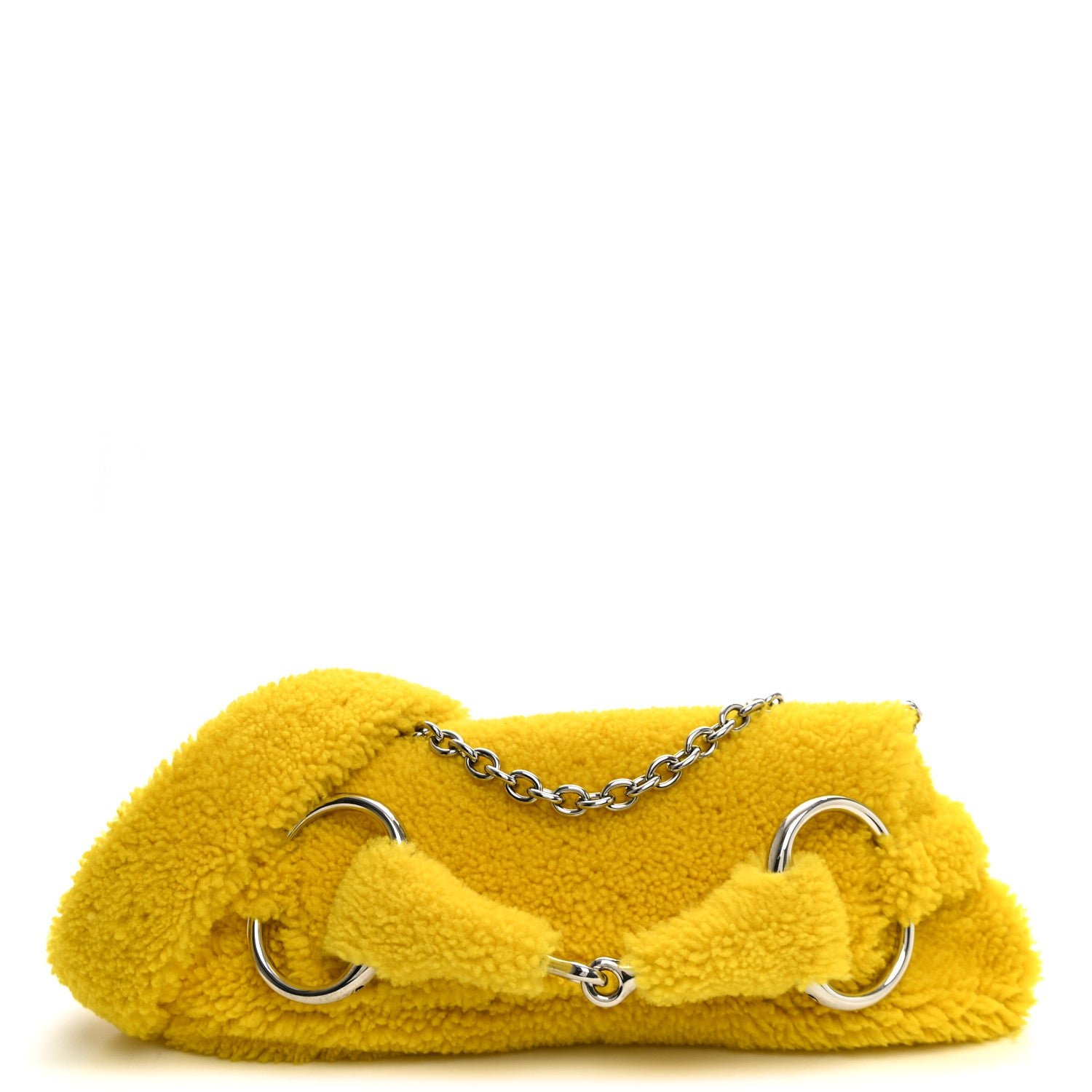 Gucci Merino Wool Medium Maxi Horsebit Chain Shoulder Bag Yellow