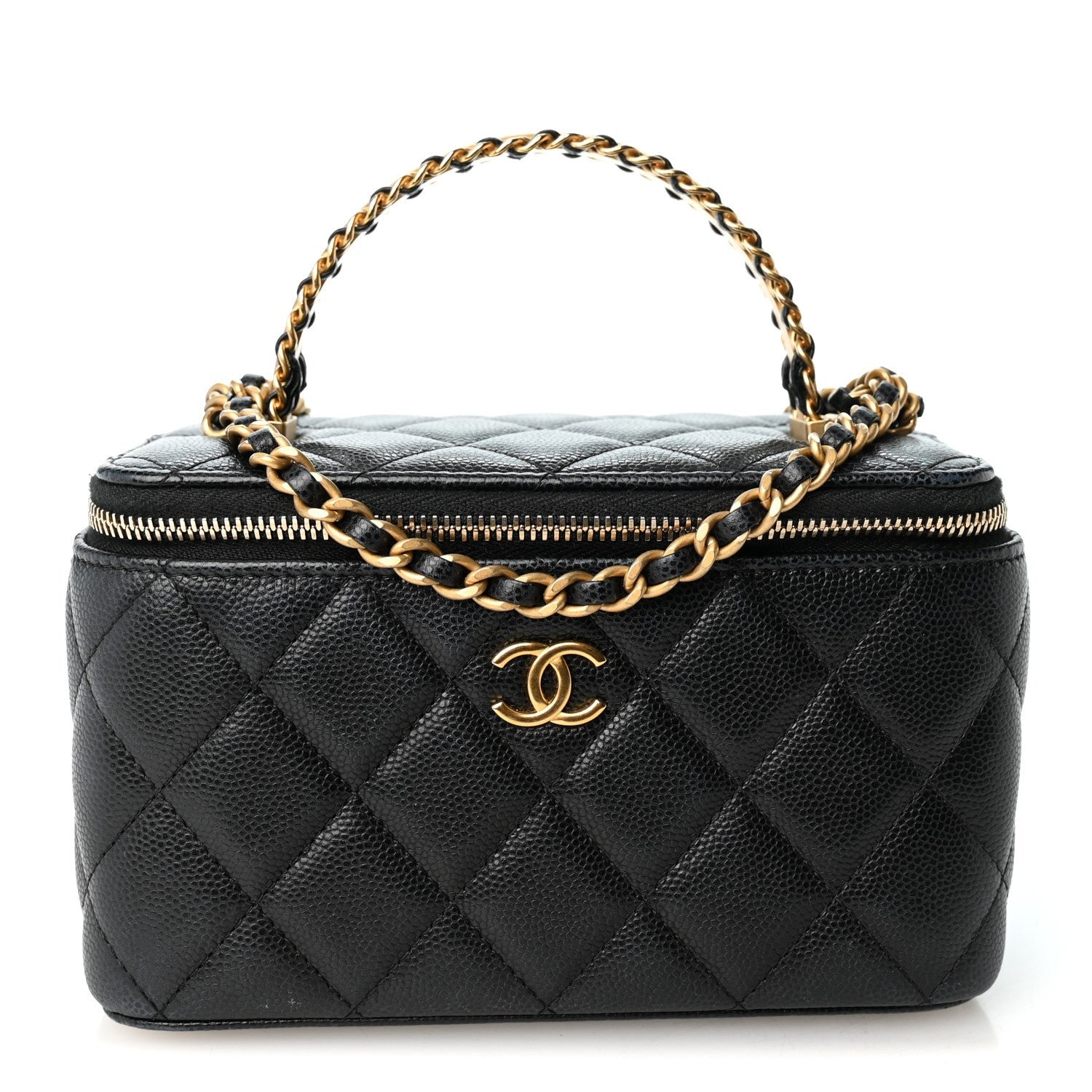 Chanel Caviar Quilted Chanel Way Top Handle Vanity Case With Chain Black