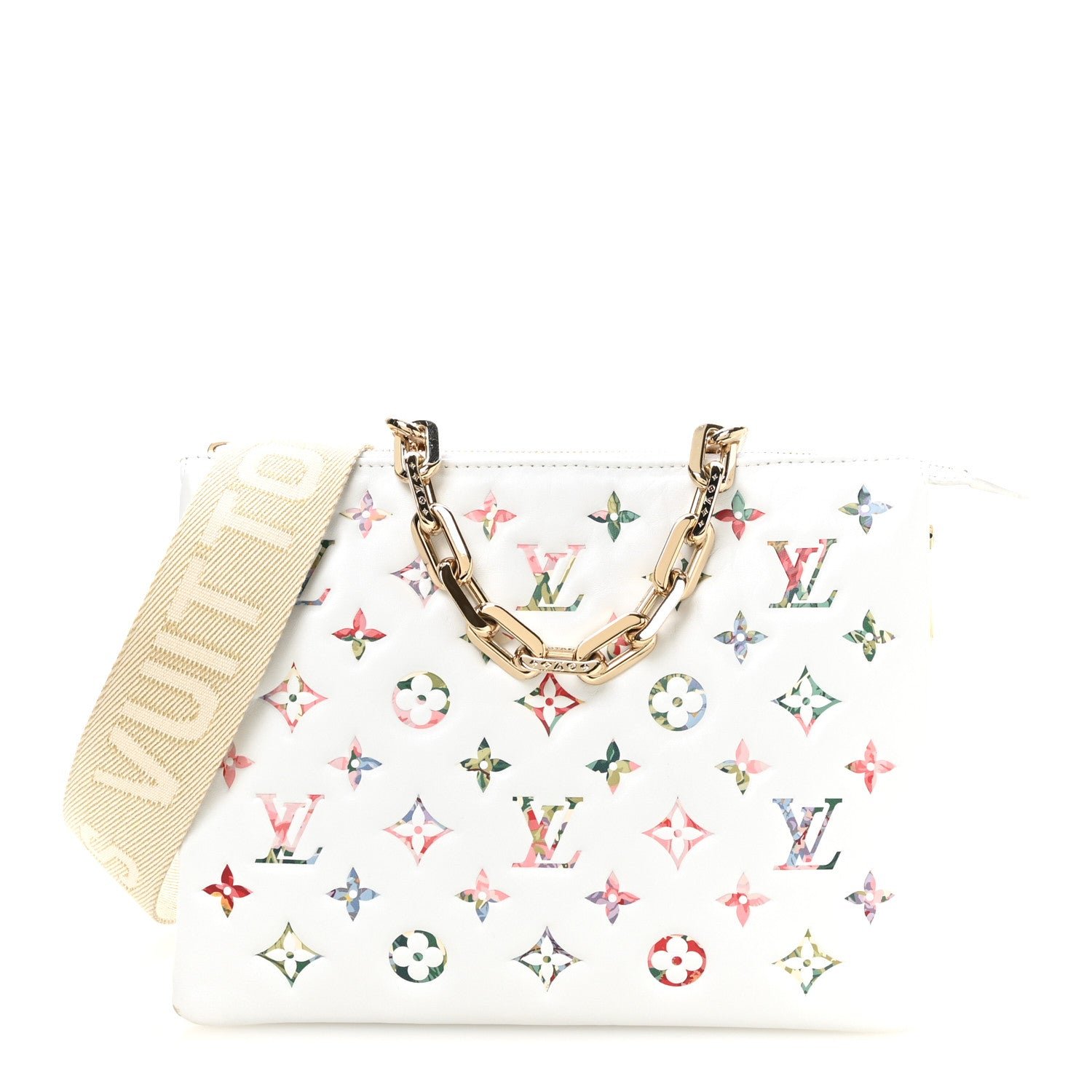 Louis Vuitton Lambskin Embossed Monogram LV Garden Coussin PM Cream