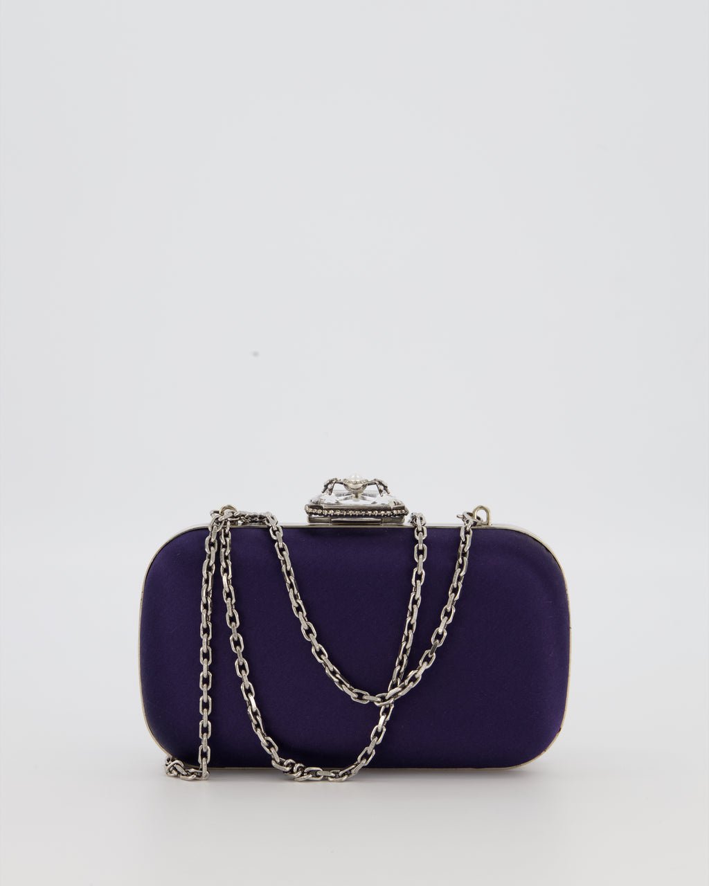 Alexander McQueen Navy Satin Clutch Bag with Silver Hardware
