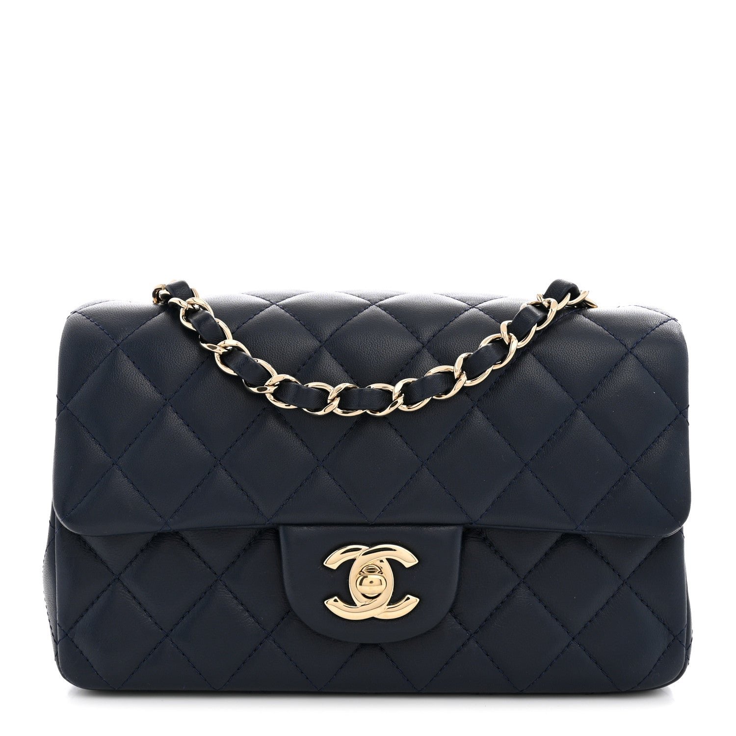 Chanel Lambskin Quilted Mini Rectangular Flap Dark Navy Blue