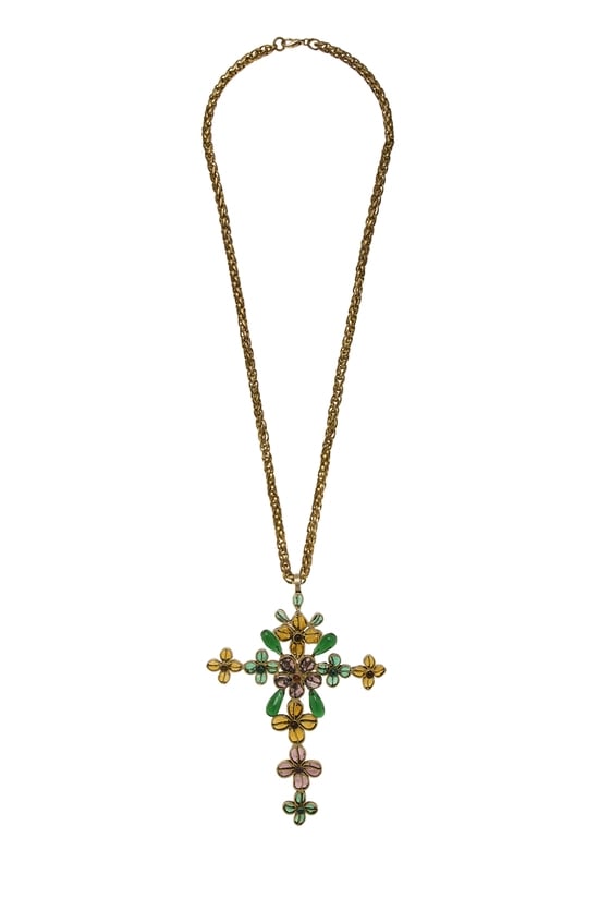 Multicolor Gold Gripoix Cross Necklace