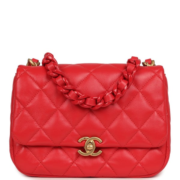 Chanel Small Flap Bag Red Lambskin Red Enamel Antique Gold Hardware