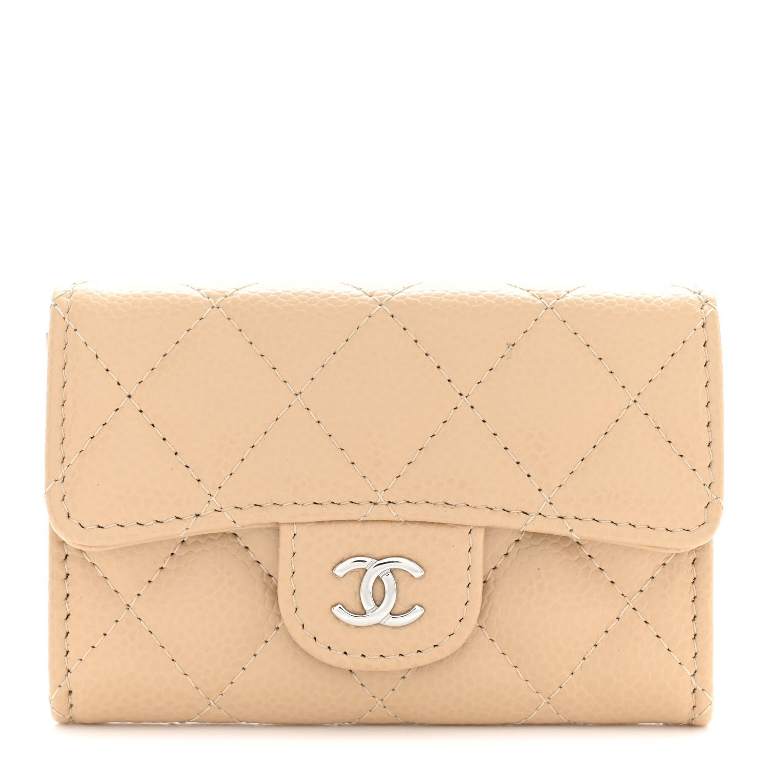 Chanel Caviar Quilted Flap Card Holder Wallet Beige