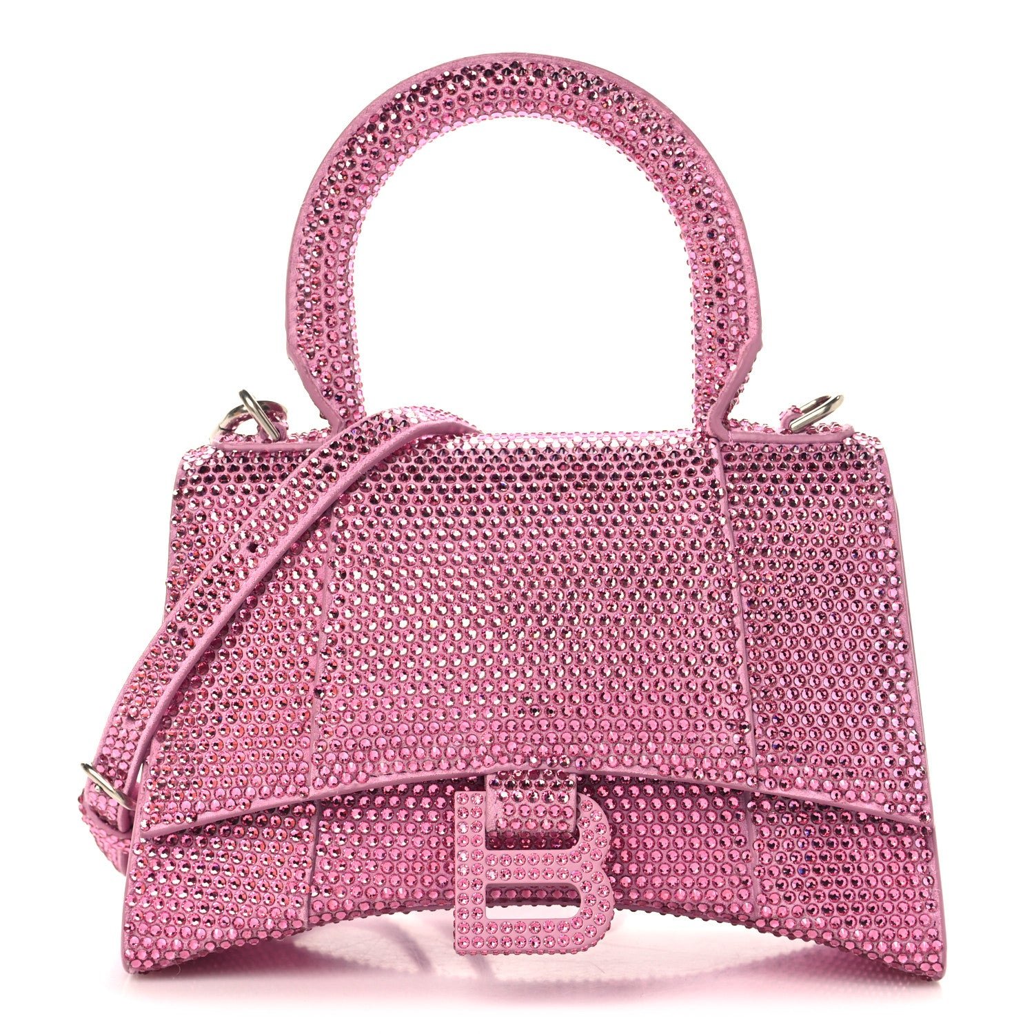 Balenciaga Strass Suede Hourglass Top Handle Bag XS Pink