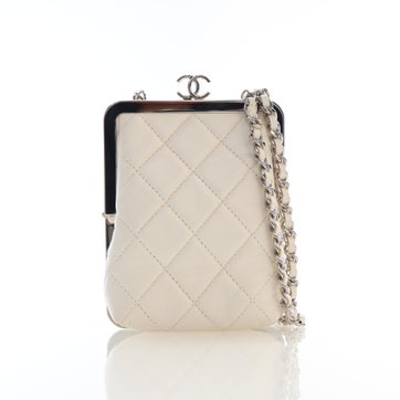 Lambskin CC Kiss-Lock Clutch With Chain Small