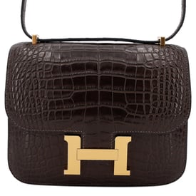Hermes HERMÈS Matte Alligator Constance Mini 19 shoulder bag in Ebene with Gold hardware
