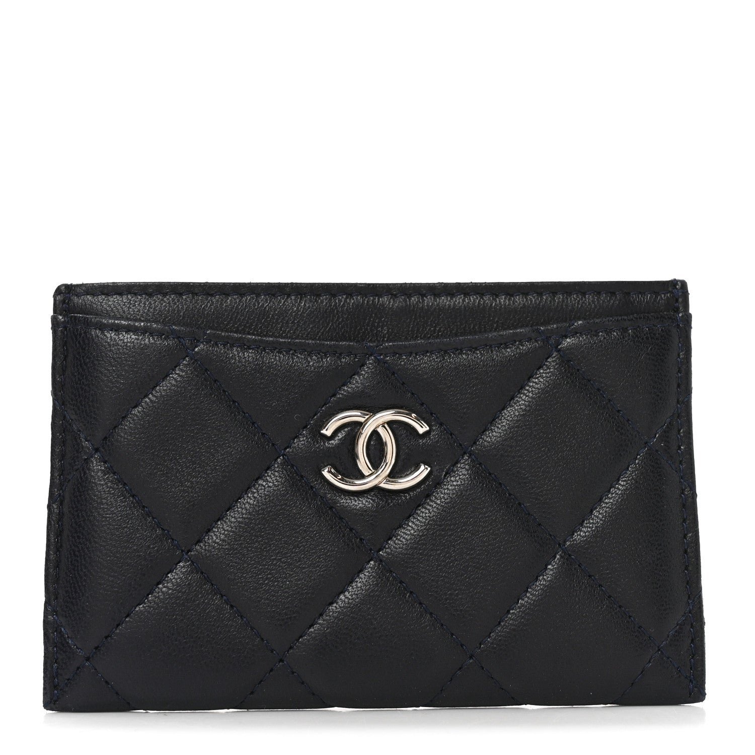 Chanel Lambskin Quilted Card Holder Navy Blue