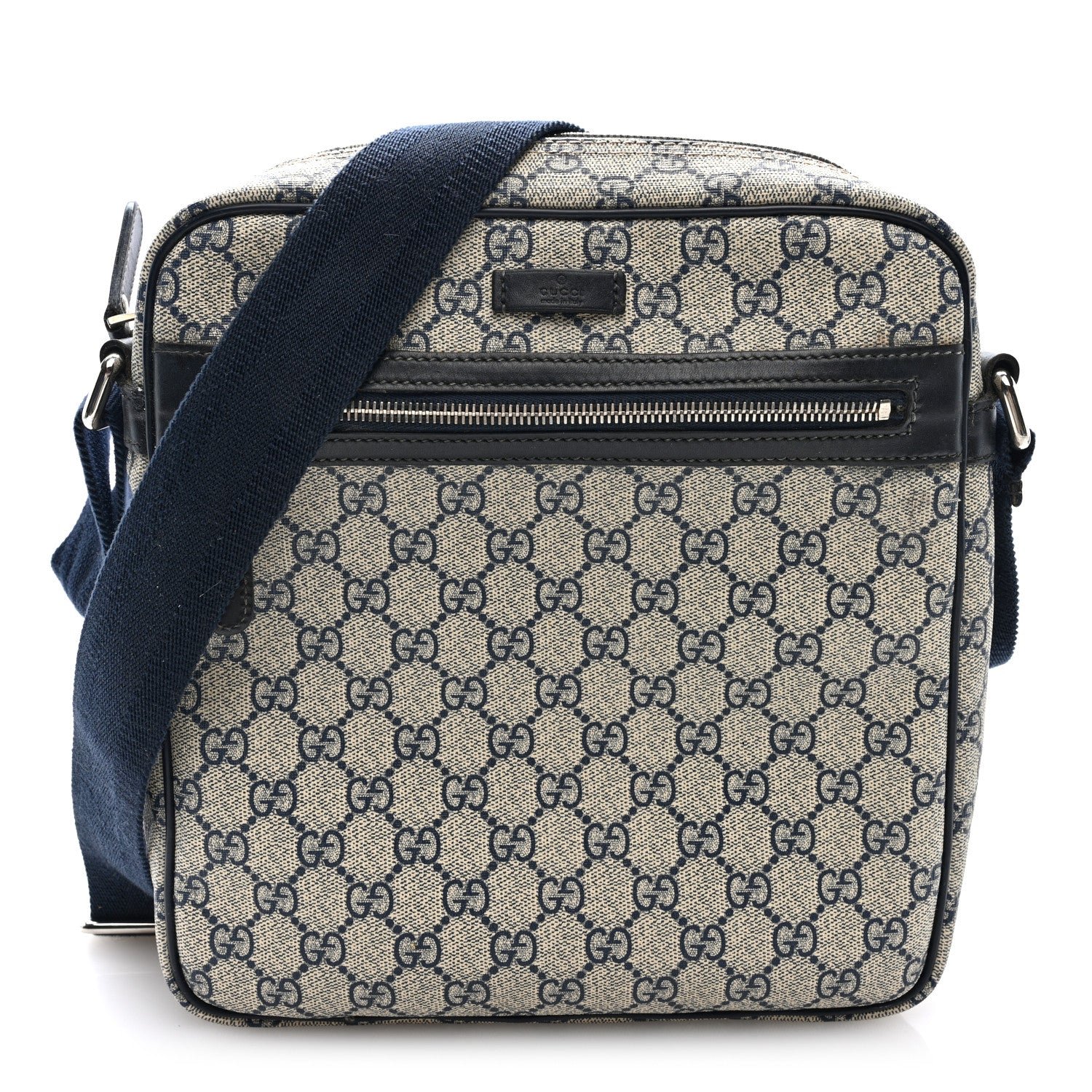 Gucci GG Plus Monogram Selleria Calfskin Medium Messenger Bag Beige Blue