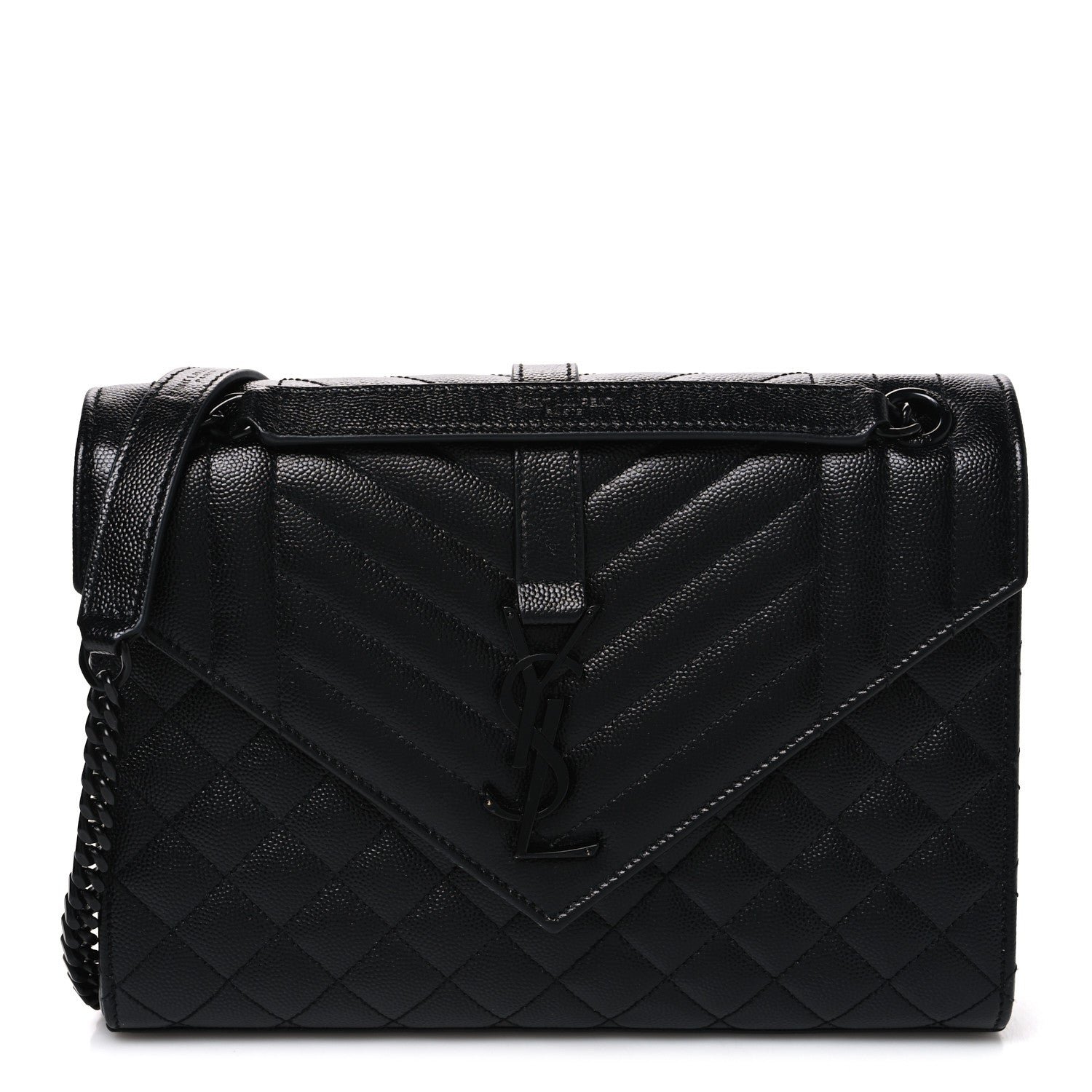 Saint Laurent Grain De Poudre Textured Mixed Matelasse Triquilt Medium Monogram Monochrome Satchel Black