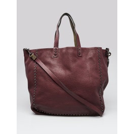 Valentino Valentino Burgundy/Green Pebbled Leather Rockstud Convertible Reversible Tote Bag