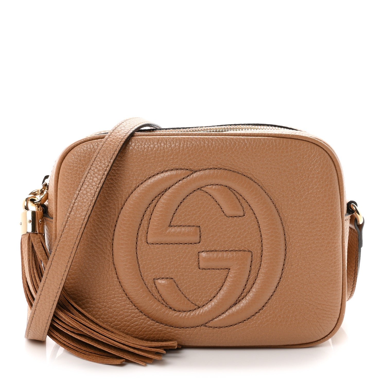 Gucci Pebbled Calfskin Small Soho Disco Bag Camelia