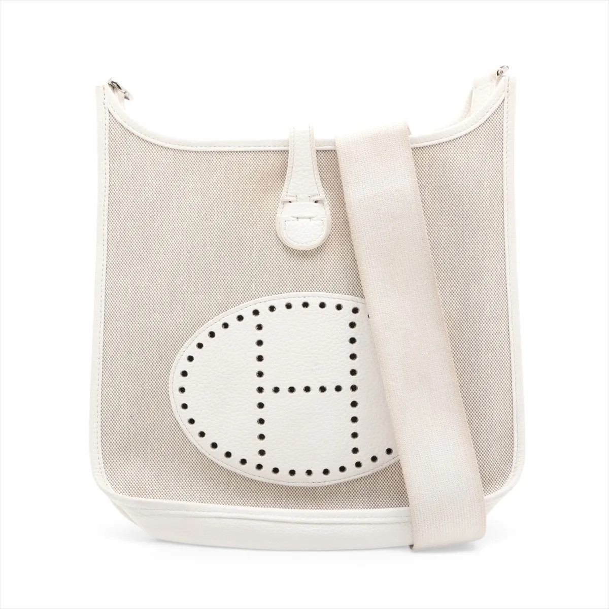 Hermès evelyn 3 29 PM Toile H & Taurillon Clemence Beige x white Silver Metal Fi