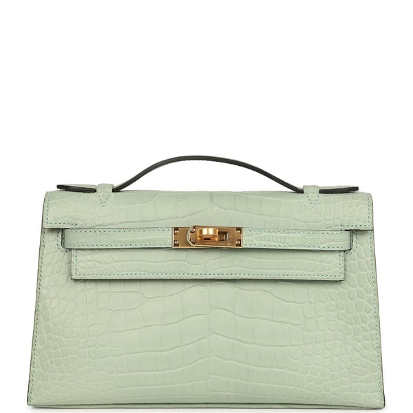 Hermes Hermes Kelly Pochette Vert D' Eau Matte Alligator Gold Hardware