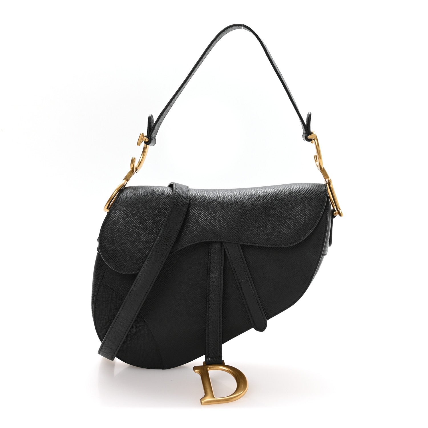 Christian Dior Grained Calfskin Saddle Bag With Strap Black