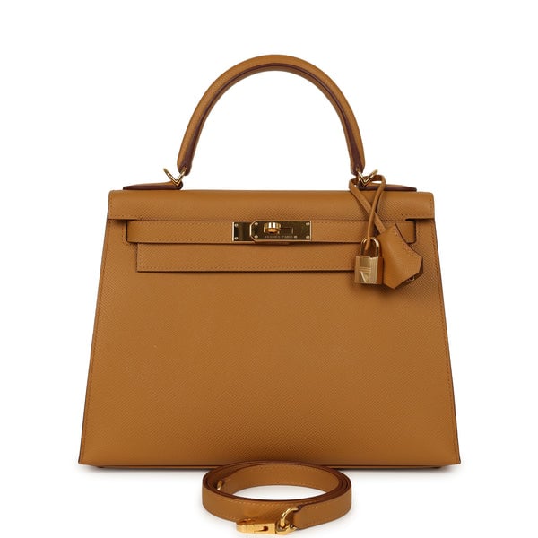 Pre-owned Hermes Kelly Sellier 28 Sesame Epsom Gold Hardware