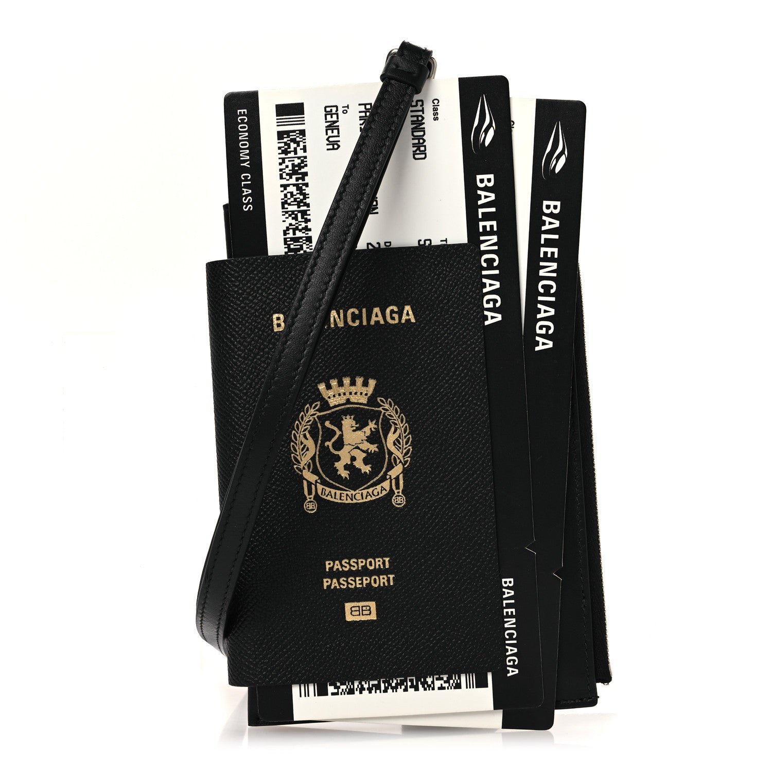 Balenciaga Textured Calfskin Passport Phone Holder Black