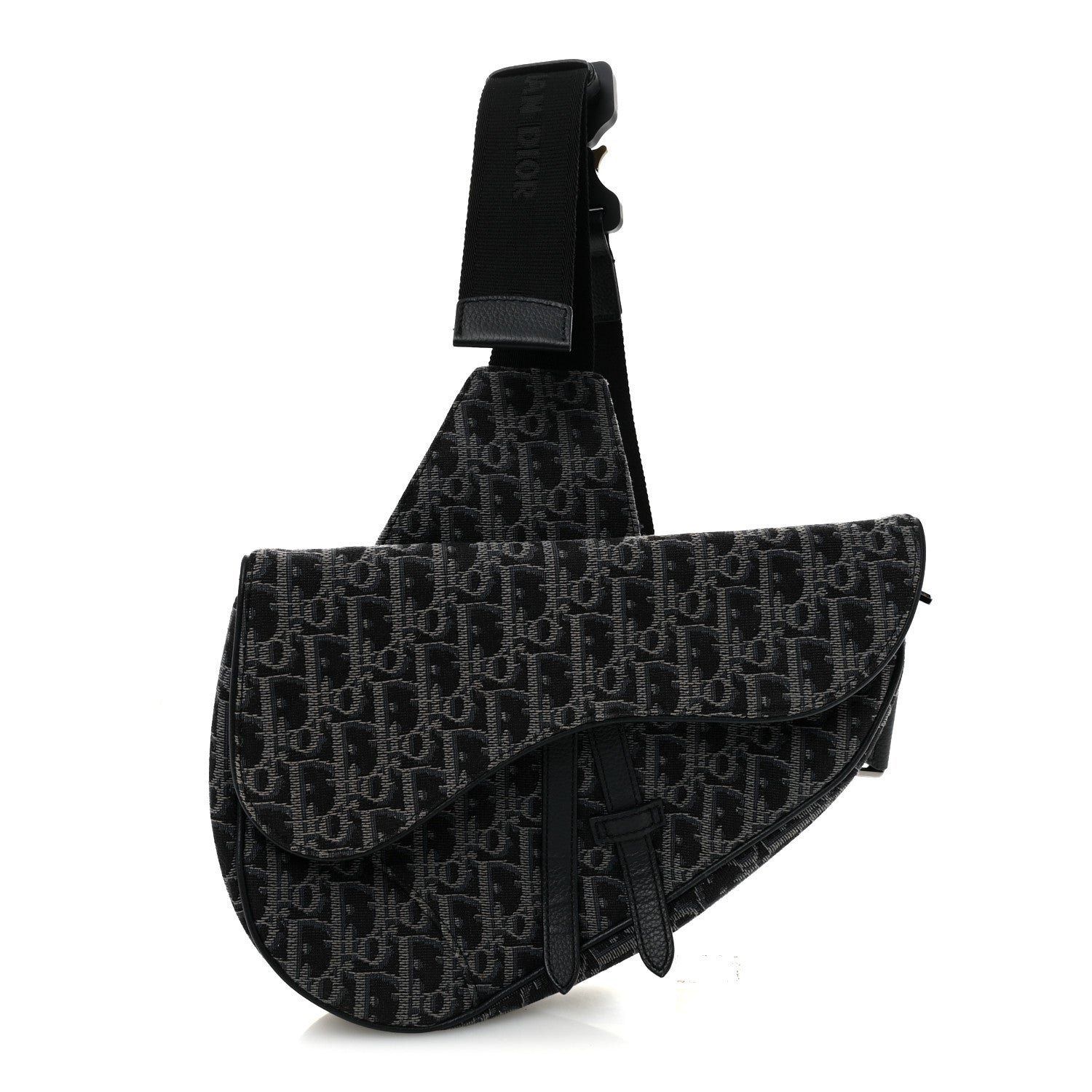 Christian Dior Oblique Mens Saddle Bag Black Blue