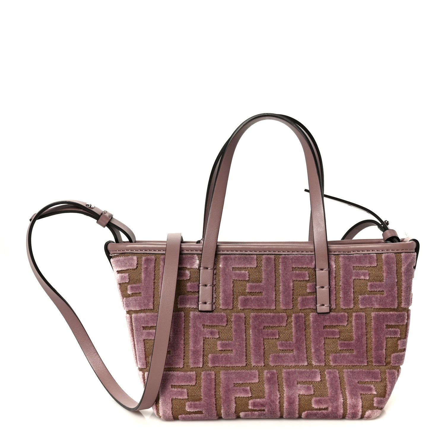 Fendi Velvet Jacquard FF Mini Roll Tote Dusty Mauve