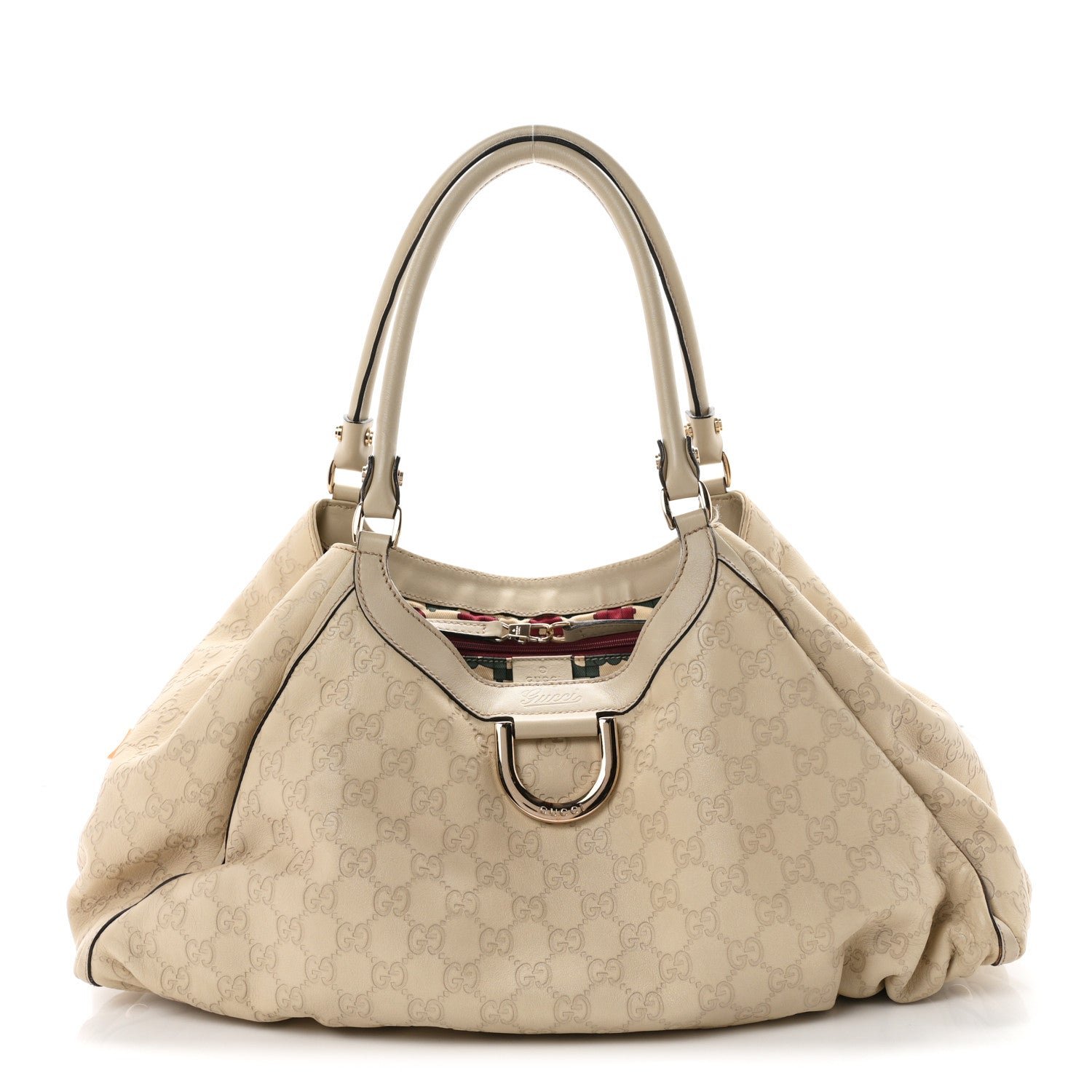 Gucci Guccissima Large D Gold Ring Shoulder Bag Off White