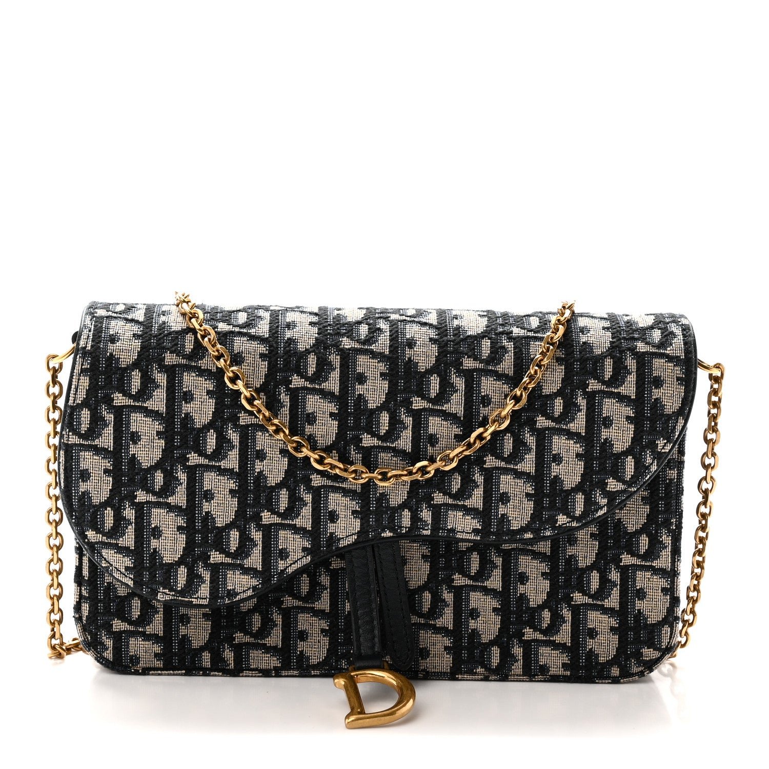 Christian Dior Oblique Saddle Chain Pouch  Blue