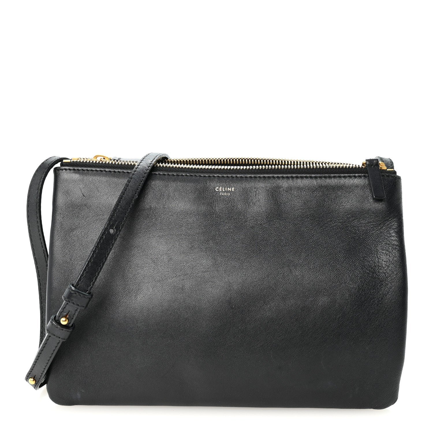 Celine Lambskin Large Trio Crossbody Bag Black