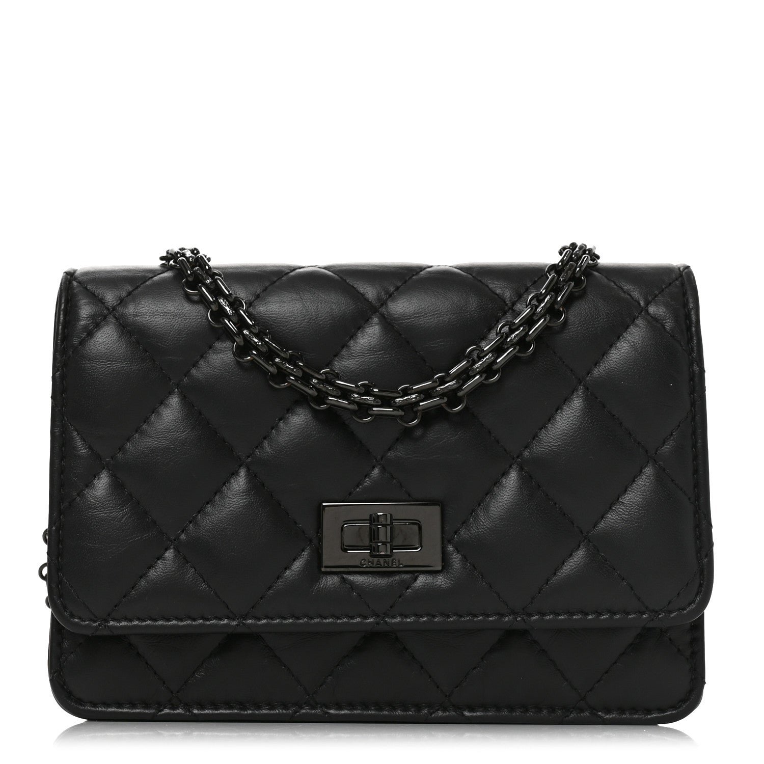Chanel Aged Calfskin Quilted Mini Reissue Wallet On Chain WOC So Black