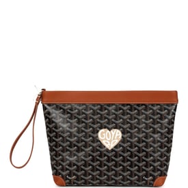 Goyard Goyard Goyardine Canvas Black and Brown Conti Pouch Palladium Hardware