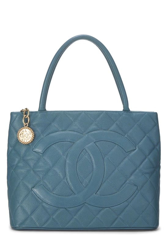 Blue Quilted Caviar Medallion Tote